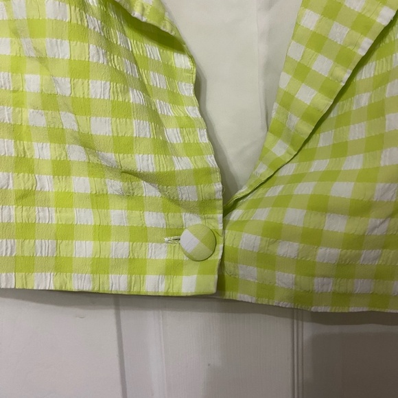 FOR LOVE & LEMONS maureen cropped gingham blazer top large , green white - Picture 7 of 10